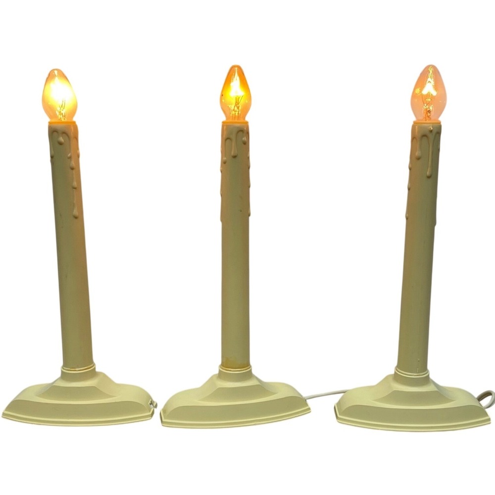 Vintage Electric Window Candles Set of 3 Ivory Plug In Faux Drip Lights